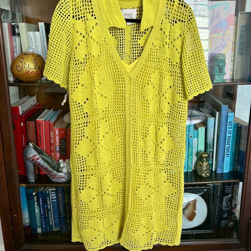 CLEOBELLA  Ileana Crochet Mini Dress - Yellow/Chartreuse - Size Medium